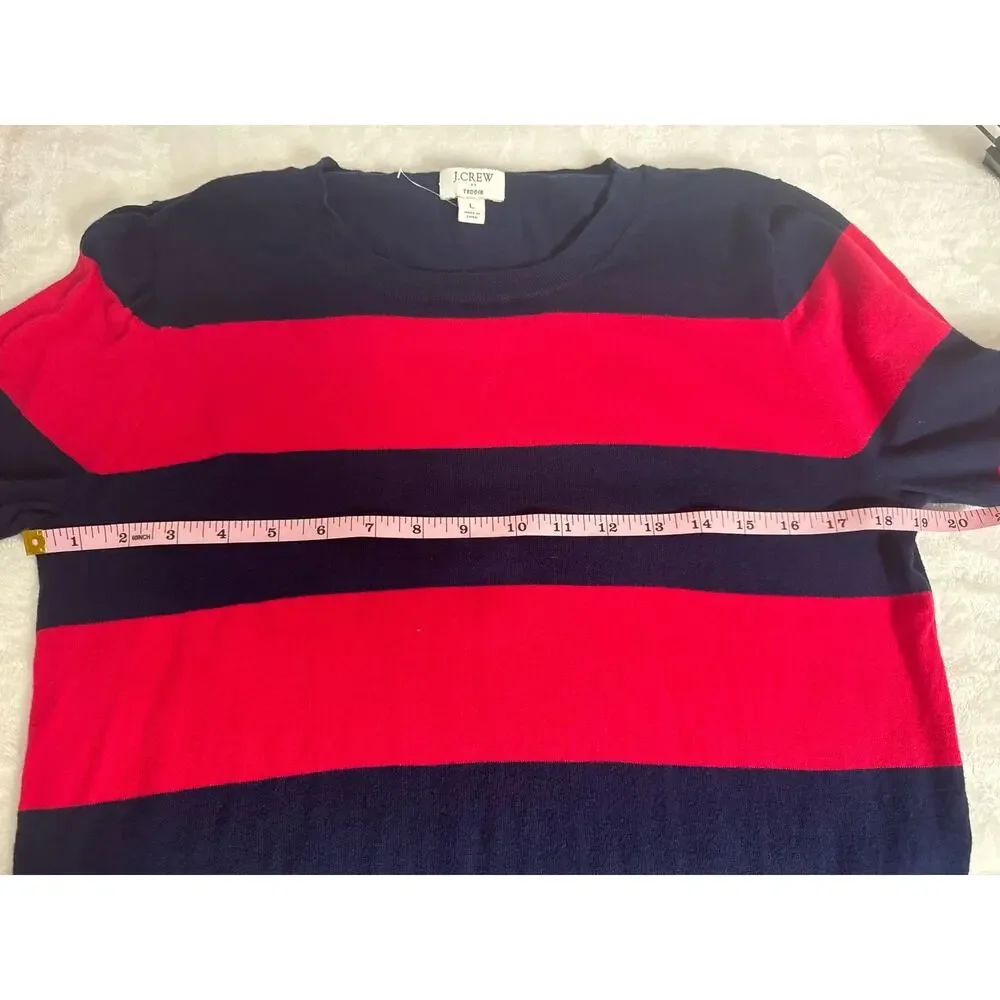 NWOT J.Crew Teddie Cotton Navy‎ and Pink Striped Sweater Size L